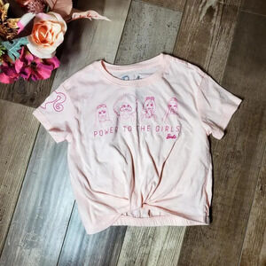 Barbie "Power to the Girls" Pink Graphic Tee Crop Top Size XXS 4/5 NWOT
